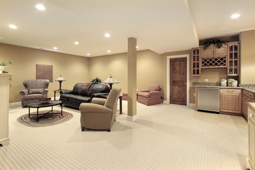 Basement with kitchen area