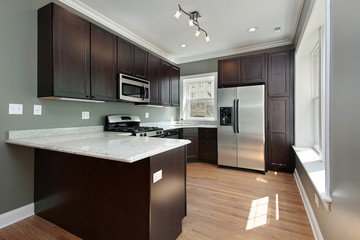Kitchen with mahogany wood cabinetry