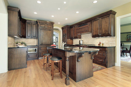 Kitchen with granite island top