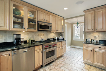 Kitchen with oak cabinetry