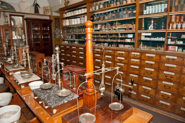 Interior of an ancient drugstore