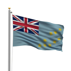 Flag of Tuvalu waving in the wind in front of white background