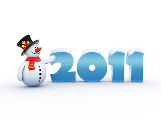 Funny snowman standing by the 2011 numbers