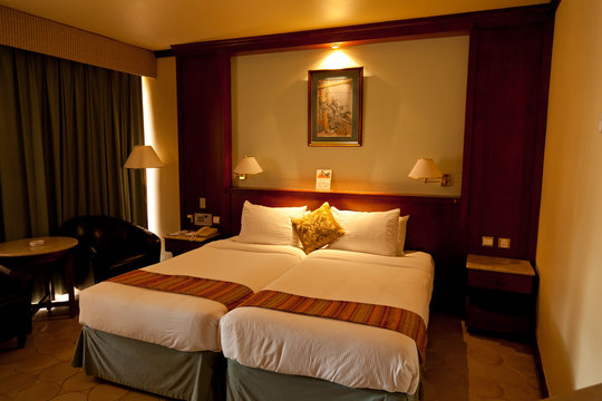 Cosy hotel room bed