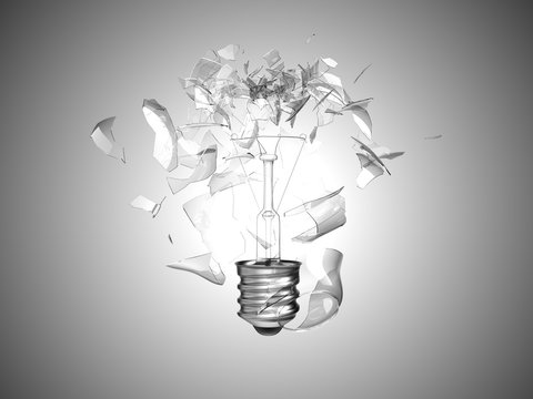 Bad Idea. Crushed Lightbulb Over Grey