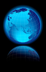 World on black background with reflection, China, Asia