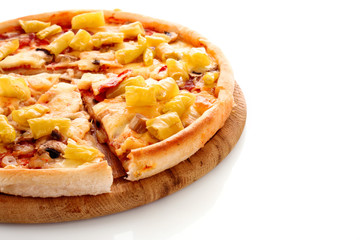 Tasty Italian pizza over white