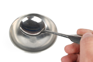 Silver bowl and spoon