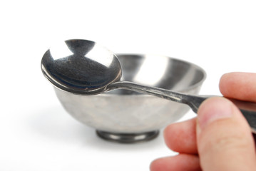 Silver bowl and spoon