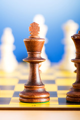 Set of chess figures on the playing board