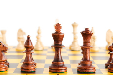 Set of chess figures on the playing board