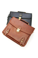 Two leather briefcases isolated on the white