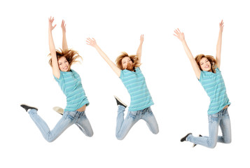 Fototapeta na wymiar Jumping happy teen girl