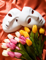 Theatre concept with the white plastic masks