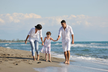Fototapeta na wymiar happy young family have fun on beach
