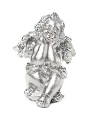 Fototapeta na wymiar Silver angel, christmas decoration, isolated on white