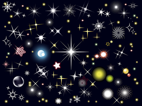 assortimento di stelle e lucine su sfondo nero