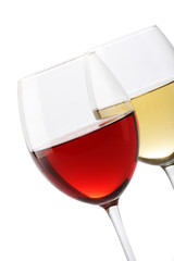 Two glasses of wine, one with red and the other with white