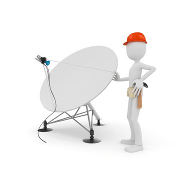 3d man cable guy with satellite dish