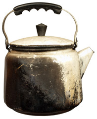 The old kettle sooty isolated on a white background