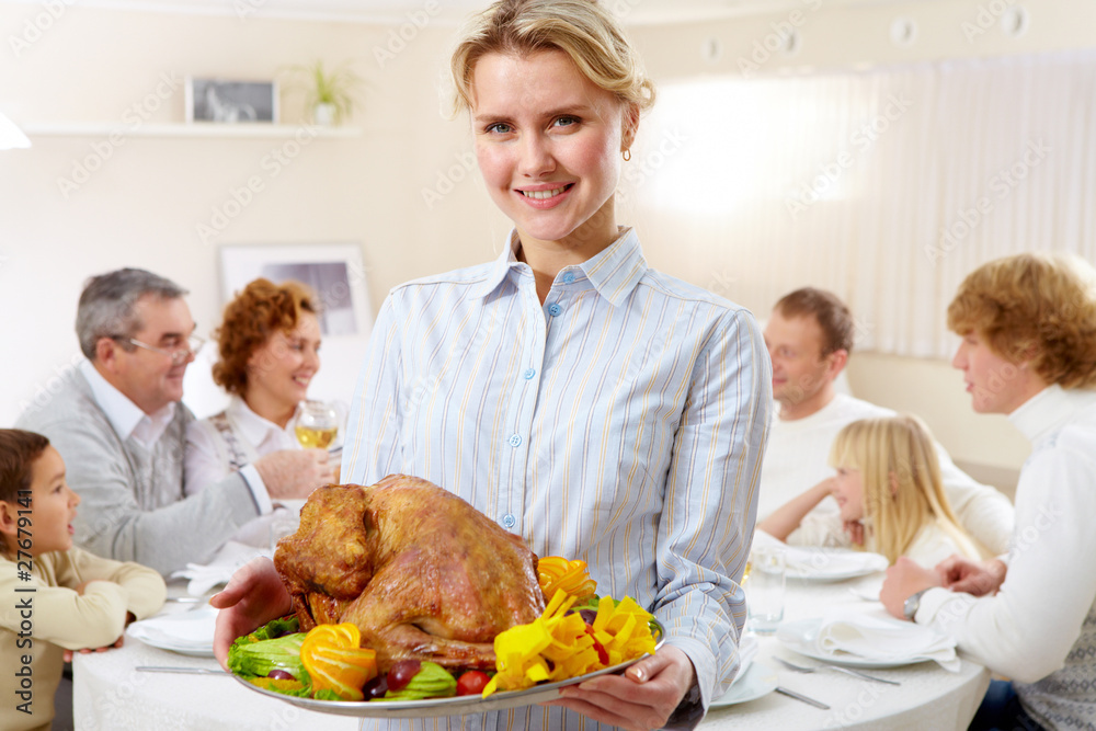 Poster woman with turkey