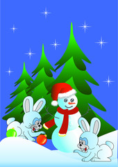 Hare and snowman (vector version)