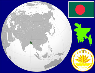 bangladesh globe map locator world flag coat
