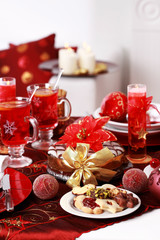 Christmas cookies with marchpane cake and  wine punch