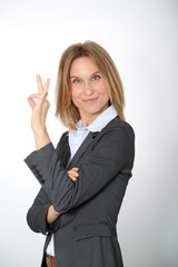 Closeup of businesswoman on white background