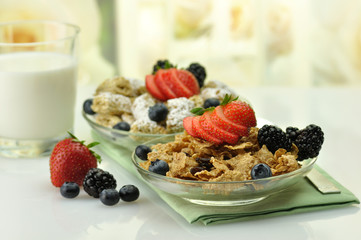 healthy breakfast with cereal and fruits