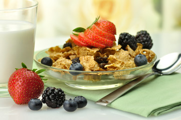 healthy breakfast with bran and raisin cereal