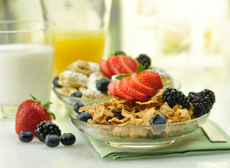 healthy breakfast with cereal and fruits