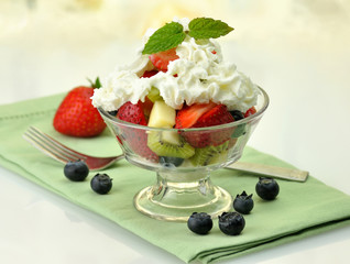 fruit salad in a glass dish