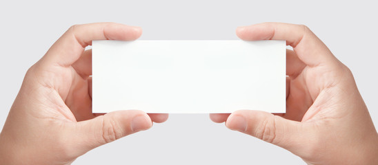 Hands holding blank long business card