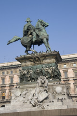 Fototapeta na wymiar Milan Duomo square - Equestrian statue of Vittorio Emanuele II