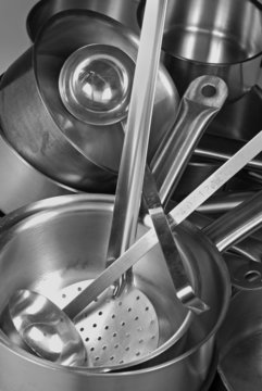 Saucepans and kitchen utensils
