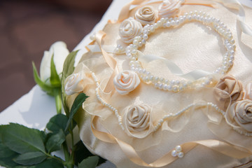pearl-beaded satiny fabric white rose