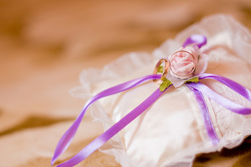 Wedding rings on a white satiny fabric