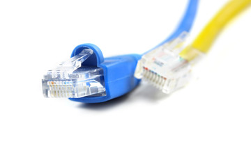 Blue and yellow colored network cables