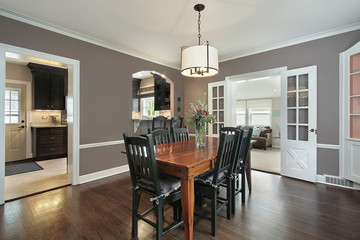 Dining room with kitchen view