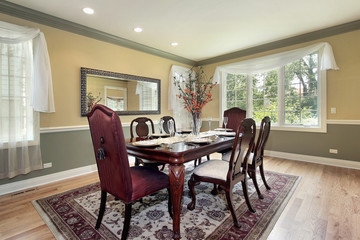 Dining room with yellow and green walls