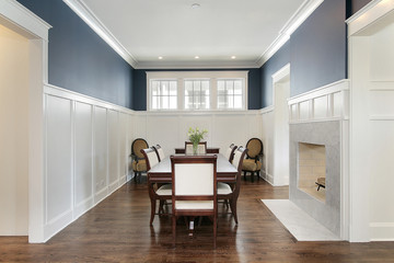 Dining room with fireplace