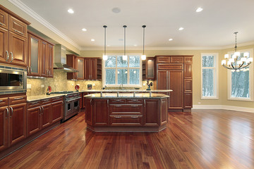 Kitchen and island in new construction home