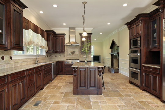 Large kitchen wood cherry wood cabinetry
