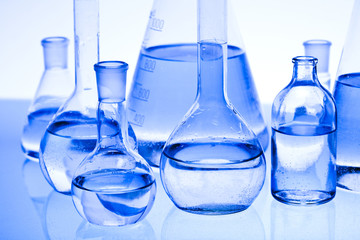 Blue chemistry vials