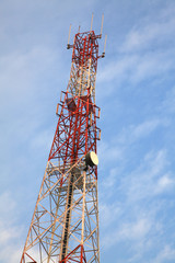Telecommunication Radio antenna Tower with blue sky