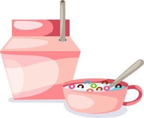 Bowl of creal and milk box