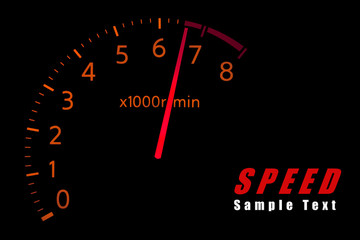 Car Tachometer reaching the red zone with copy space