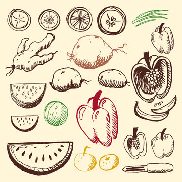 doodle set - fruits and vegetables