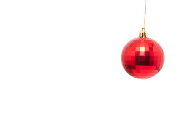 red christmas bauble with ribbon isolated on white background
